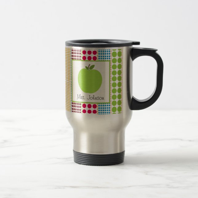 Mehrfarbige Polka-Punkte Lehrer-Tassen-Grün-Apples Reisebecher (Rechts)