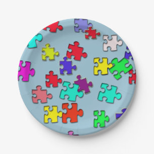 Mehrfarbige Puzzlestücke Pappteller