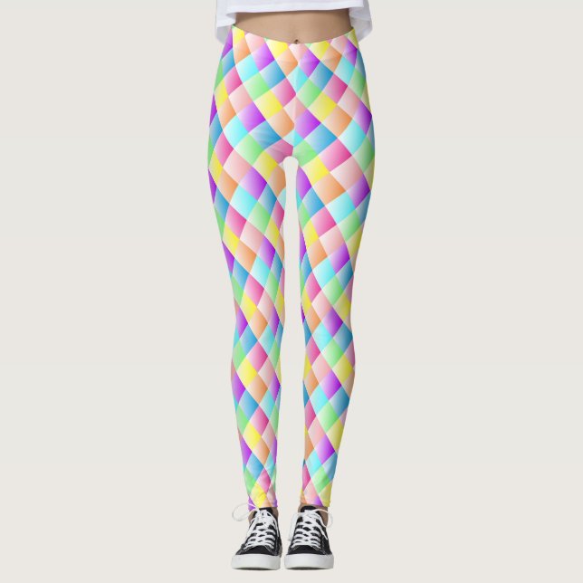 Mehrfarbige Quadrate über Design-Yoga-Pflanzen Leggings (Vorderseite)