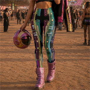 Mehrfarbige Regenbogen-Metall-Weltraum-Mädchen-Gru Leggings