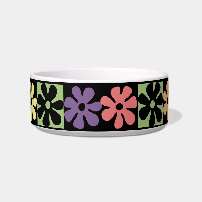 Mehrfarbige Retro Daisies Pet Bowl aus den 70er Ja Napf (Vorderseite)