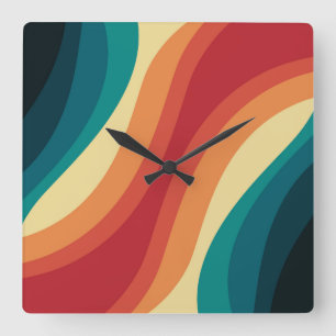 Mehrfarbige Retro-Wellendesign Quadratische Wanduhr