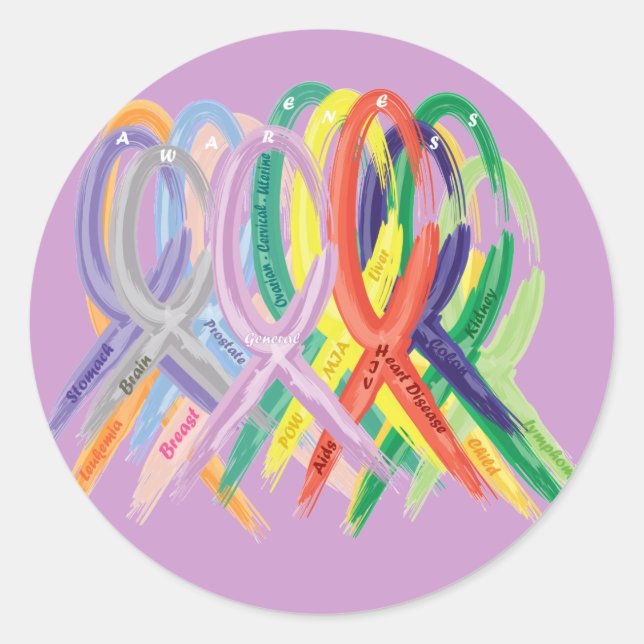 Mehrfarbige Ribbons für das Bewusstsein Runder Aufkleber (Vorderseite)