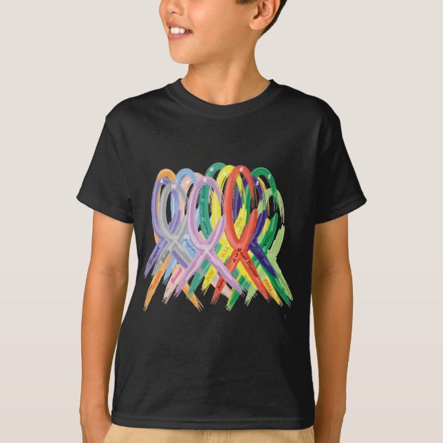 Mehrfarbige Ribbons für das Bewusstsein T-Shirt (Vorderseite)