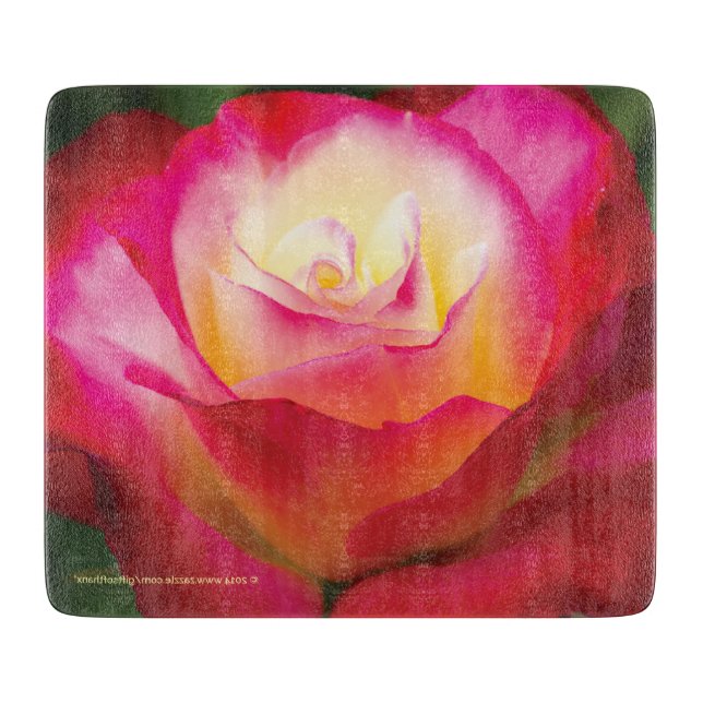 Mehrfarbige Rose - KLEINES Glasschneiden-Brett Schneidebrett (Vorderseite)