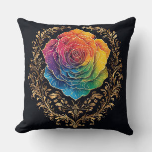 Mehrfarbige Rose mit aufwendigen goldenen Verzieru Kissen