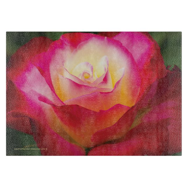 Mehrfarbige Rose - MITTLERES Glasschneiden-Brett Schneidebrett (Vorderseite)