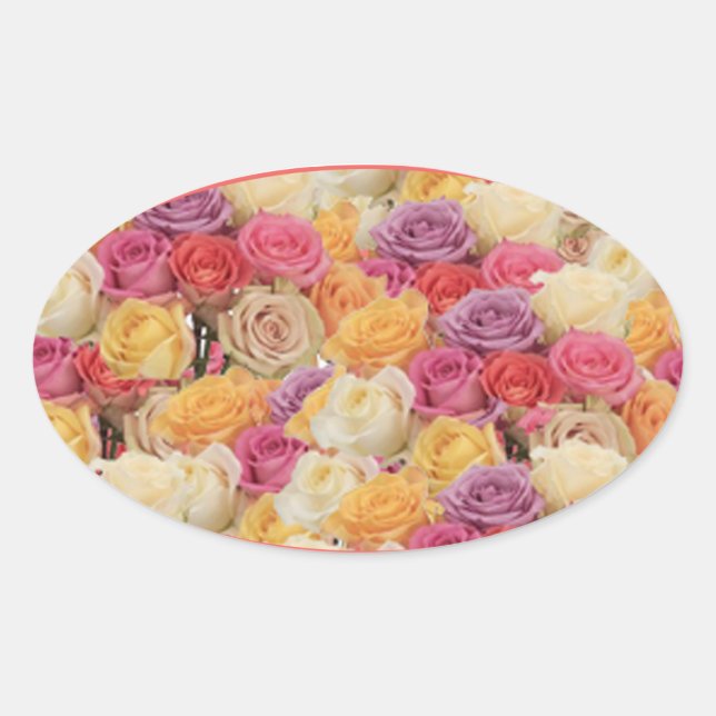 MEHRFARBIGE ROSE UMSCHLAG AUFKLEBER-STICKER OVALER AUFKLEBER (Vorderseite)