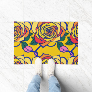 Mehrfarbige Rosen in einem Pop-Art-Stil Fußmatte