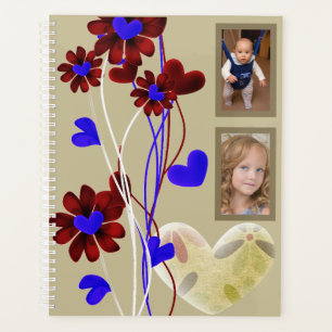 Mehrfarbige rote und blaue Blumen mit 2 Bildern Planer