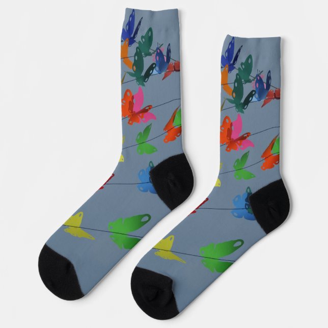 Mehrfarbige Schmetterlinge Socken (Linkes Detail)