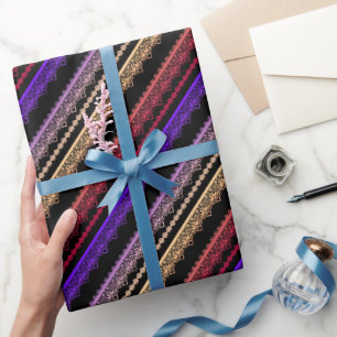 Mehrfarbige Spitze auf Schwarz Geschenkpapier