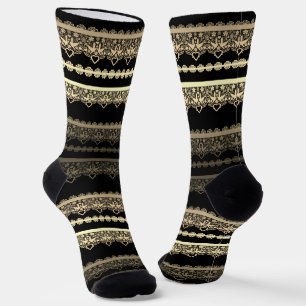 mehrfarbige Spitze auf schwarzem Gold, gelb Socken
