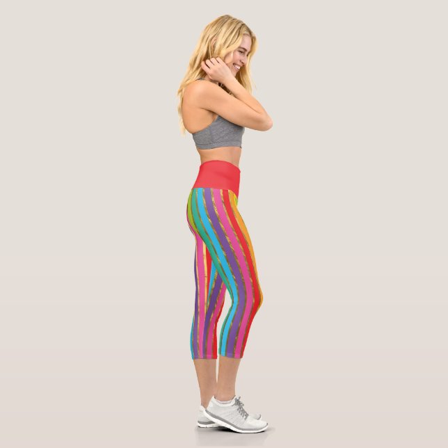 Mehrfarbige Streifen mit Gold Yoga Capris (Rechts)