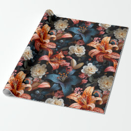 Mehrfarbige Tiger-Lilien auf dunklem Hintergrund Geschenkpapier