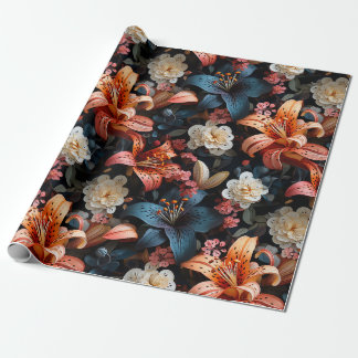Mehrfarbige Tiger-Lilien auf dunklem Hintergrund Geschenkpapier