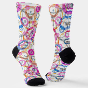 Mehrfarbige Tupfen, Kreise auf Weiß Socken