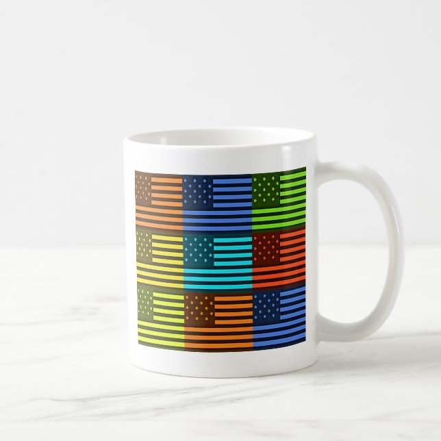 Mehrfarbige US-Flagge mit überprüfter Vektorgrafik Kaffeetasse (Rechts)