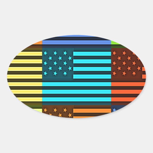 Mehrfarbige US-Flagge mit überprüfter Vektorgrafik Ovaler Aufkleber (Vorderseite)