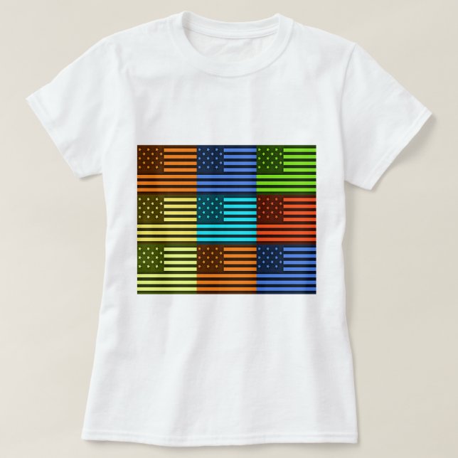 Mehrfarbige US-Flagge mit überprüfter Vektorgrafik T-Shirt (Design vorne)