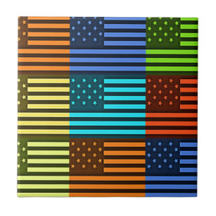 Mehrfarbige USA-Flagge Kariert: Moderne Abstrakte Fliese
