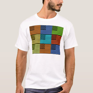Mehrfarbige USA-Flagge Kariert: Moderne Abstrakte T-Shirt