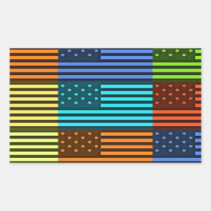 Mehrfarbige USA-Flagge kariertes Vektormuster Kuns Rechteckiger Aufkleber