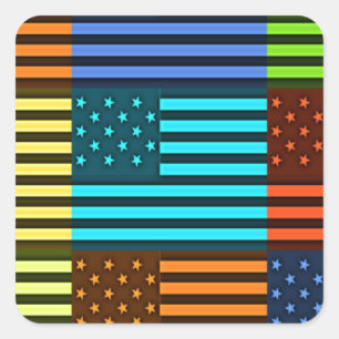 Mehrfarbige USA-Flagge Schachbrett-Vektor-Musterku Quadratischer Aufkleber
