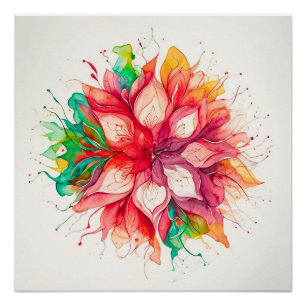Mehrfarbige Wasserfarben-Blumen-Boho-Mandala Poster