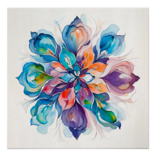 Mehrfarbige Wasserfarben-Blumen-Mandala Poster