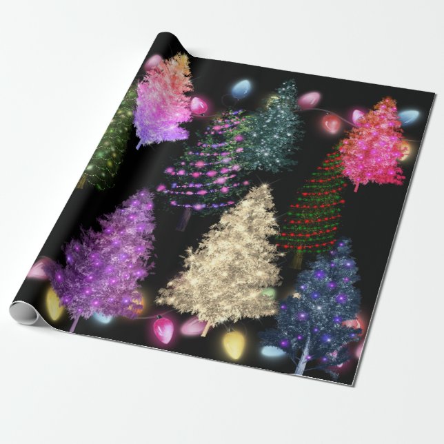 mehrfarbige Weihnachtsbaumen Geschenkpapier (Ungerollt)