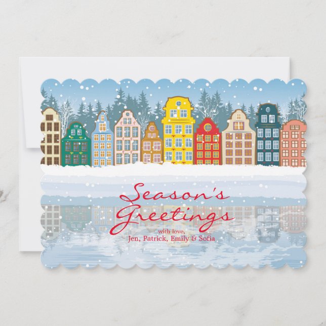 mehrfarbige Weihnachtsstadt Feiertagskarte (Vorderseite)