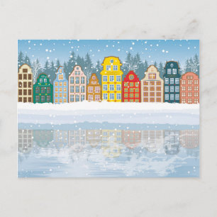 mehrfarbige Weihnachtsstadt Feiertagspostkarte