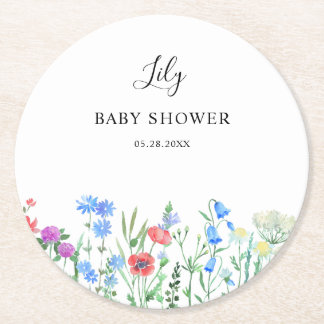 Mehrfarbige Wildblumen-Baby-Party-Feier Runder Pappuntersetzer