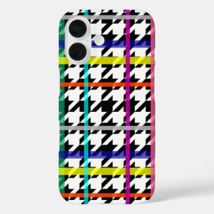 mehrfarbige Zeilen zum Karierten Hahnentrittmuster iPhone 16 Hülle