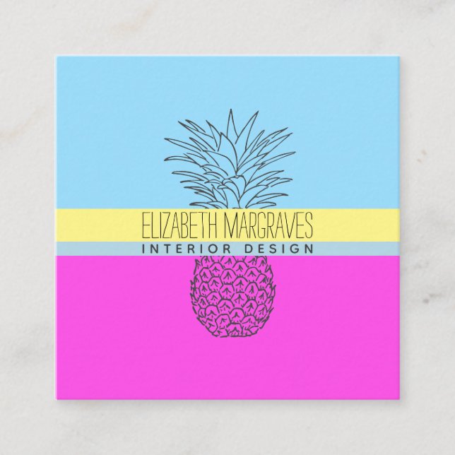 Mehrfarbiger Ananas Innenarchitekt Quadratische Visitenkarte (Vorderseite)