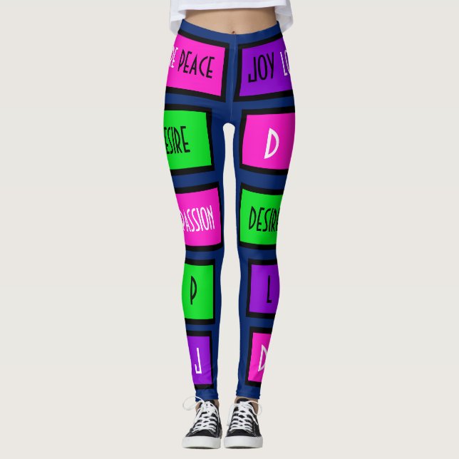 Mehrfarbiger "Frieden+Liebe+Freude+Wunsch " Leggings (Vorderseite)