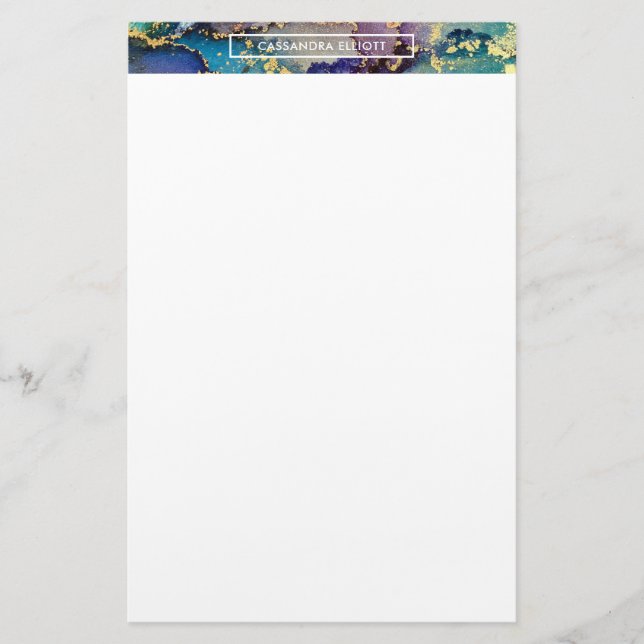 Mehrfarbiger Goldalkohol Tinte Abstrakte Kunst Briefpapier (Vorderseite)