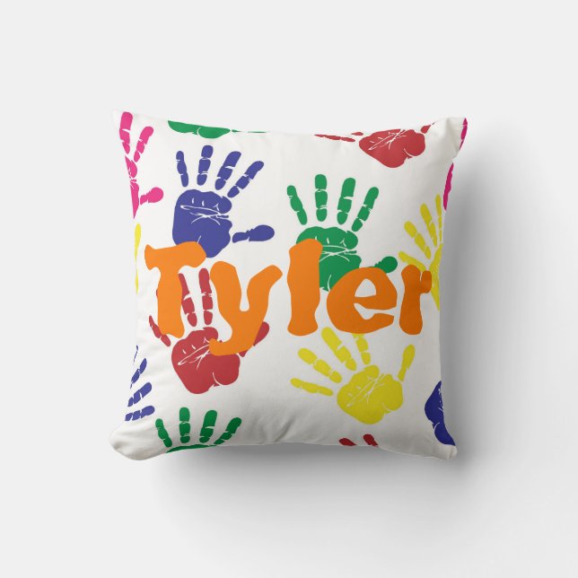 Mehrfarbiger handprint Kinder personalisiert Kissen (Vorderseite)