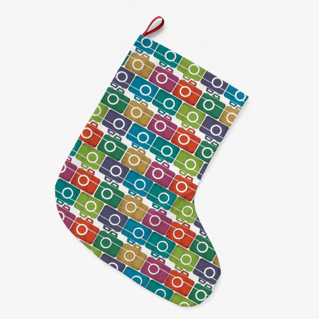 Mehrfarbiger Kamera-WeihnachtsStrumpf Großer Weihnachtsstrumpf (Vorderansicht (hängend))