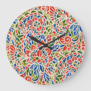 Mehrfarbiger Paisley-Druck Batik-Muster Große Wanduhr