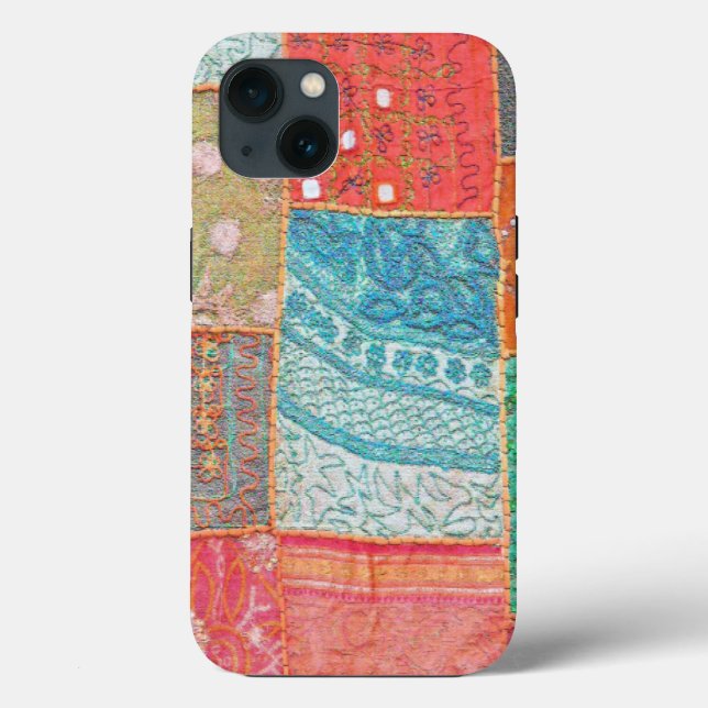 MEHRFARBIGER PATCHWORKTEXTURIERTER FABRIKÄHNLICHER Case-Mate iPhone HÜLLE (Rückseite)