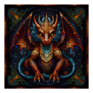 Mehrfarbiger Regenbogen-Drache Poster