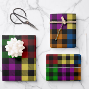 Mehrfarbiger Regenbogen-Quilt Buffalo Karierter Ur Geschenkpapier Set