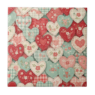 Mehrfarbiger Rustikaler Herz- Quiltblock Fliese