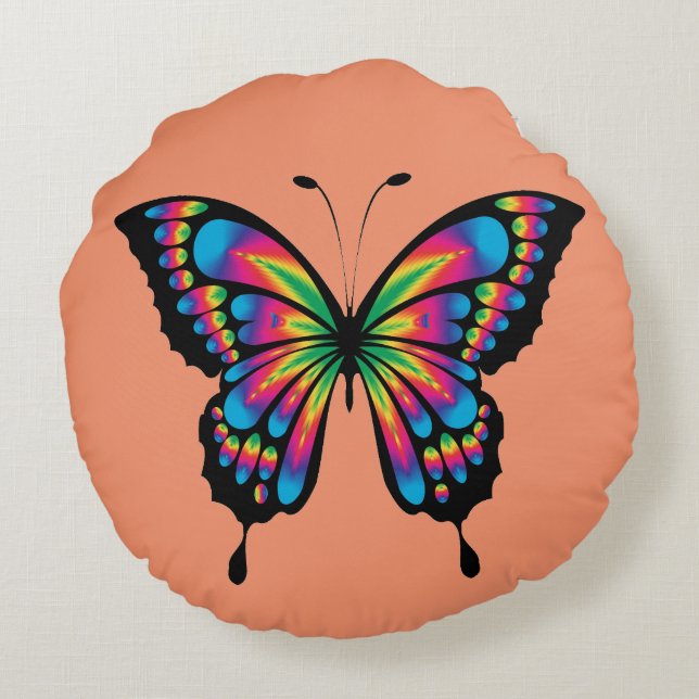 Mehrfarbiger Schmetterling Rundes Kissen (Rückseite)