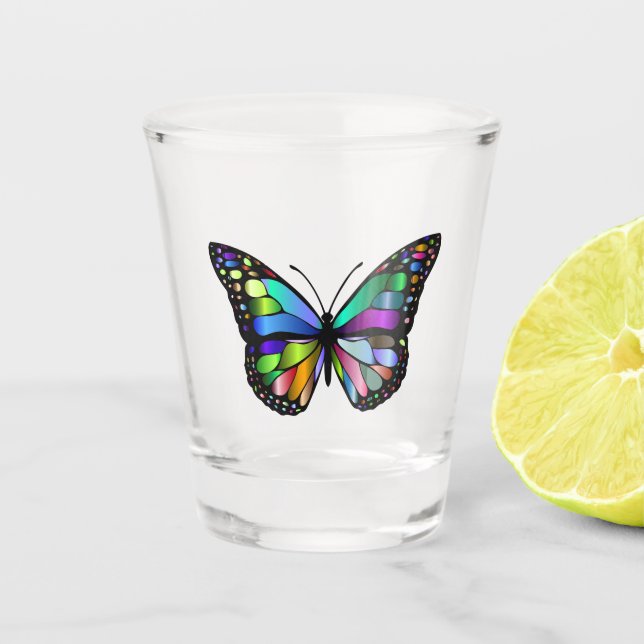 mehrfarbiger Schmetterling Schnapsglas (Vorderseite)