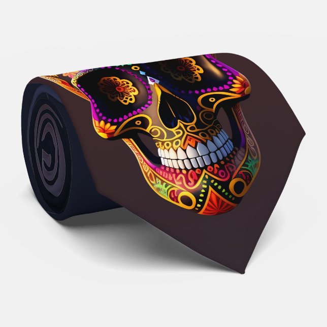Mehrfarbiger Zucker Skull Día de los Muertos Krawatte (Gerollt)