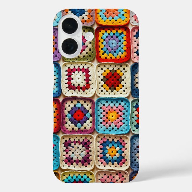 mehrfarbiges Crocheted Granny Square Quilt iPhone 16 Hülle (Rückseite)
