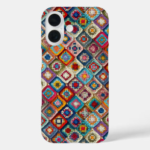 mehrfarbiges Crocheted Granny Square Quilt iPhone 16 Hülle